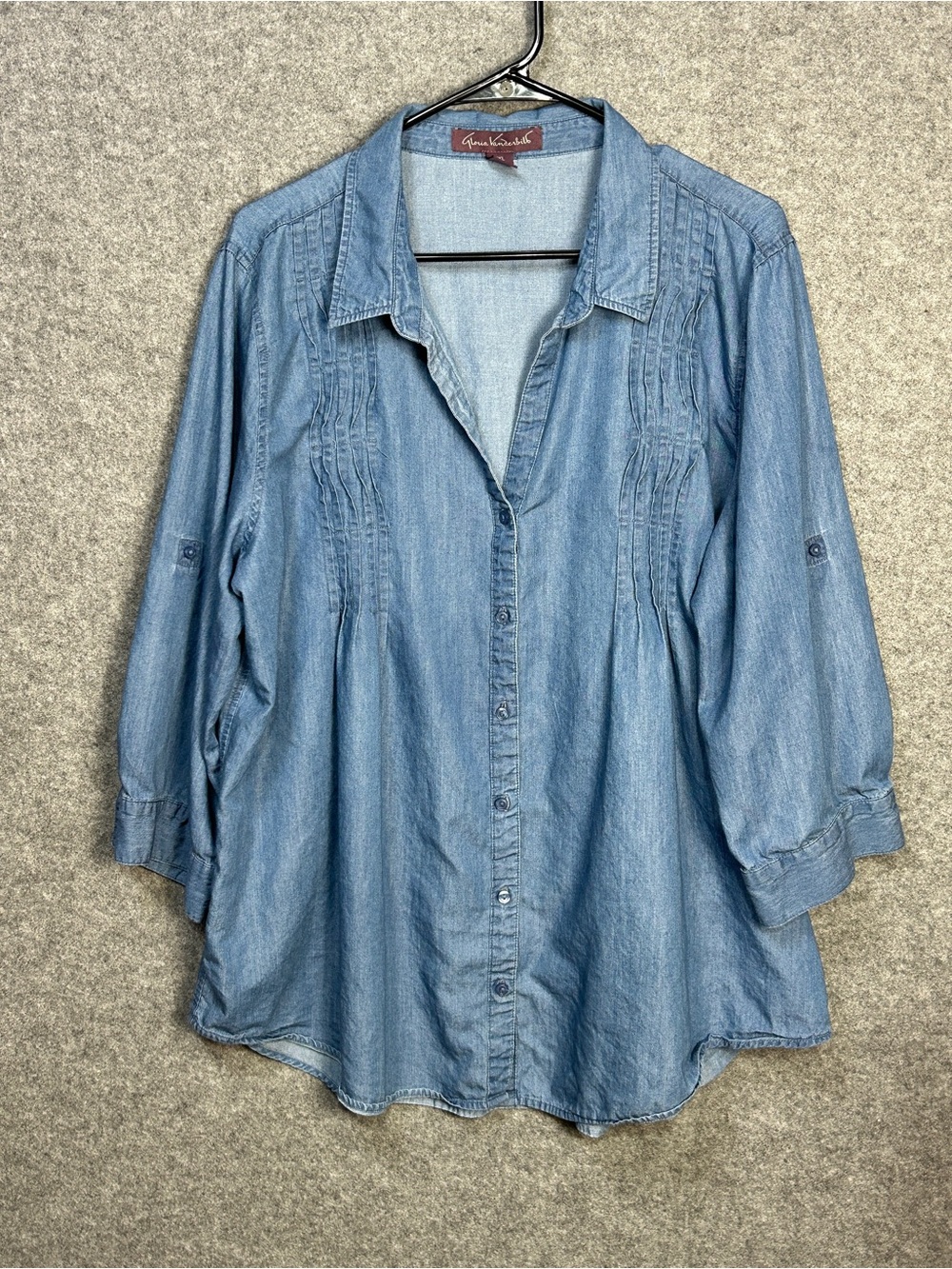 Gloria Vanderbilt XXL Blue Chambray Pleated Tunic Top Boho Cottagecore Boho